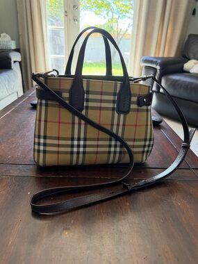 Burberry Beige Nova Check Crossbody with Dark Brown Leather Trim
